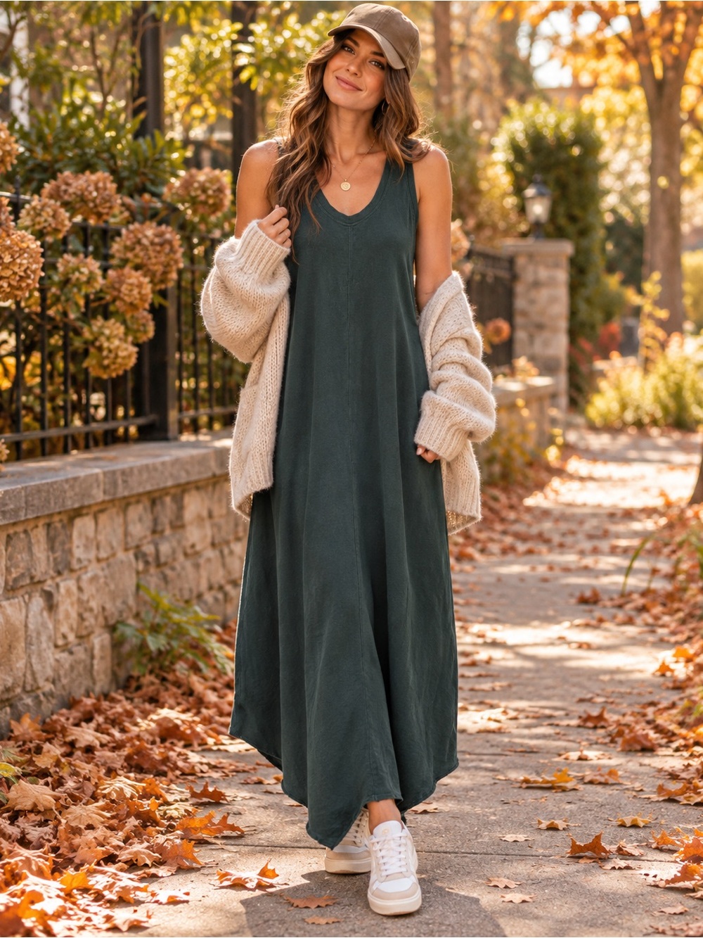 GAP Forest Green Sleeveless V-Neck Maxi Dress